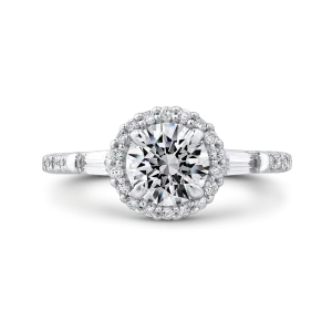 14K White Gold Round Diamond Halo Engagement Ring (Semi Mount)