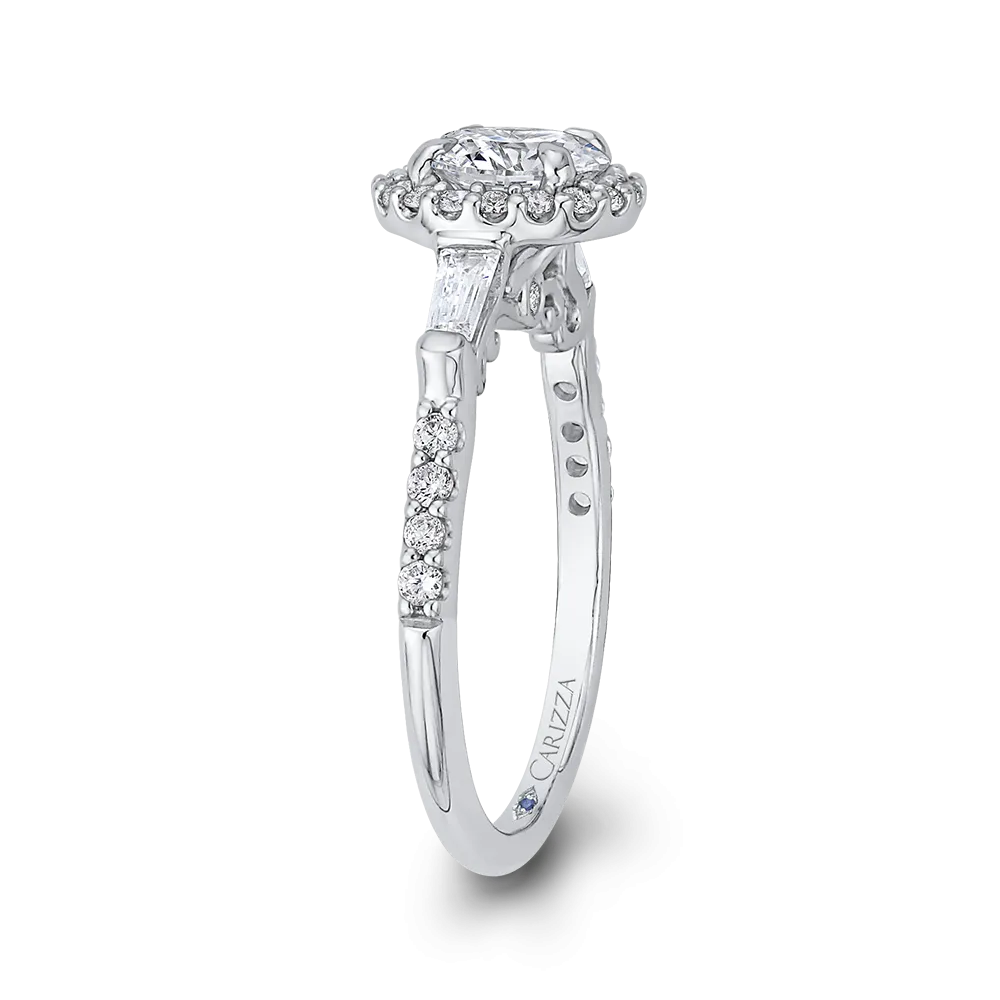 14K White Gold Round Diamond Halo Engagement Ring (Semi Mount)