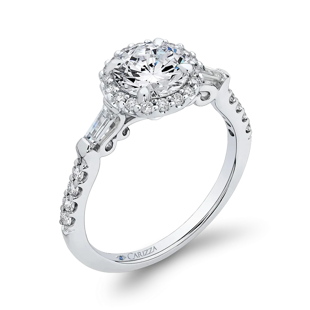 14K White Gold Round Diamond Halo Engagement Ring (Semi Mount)