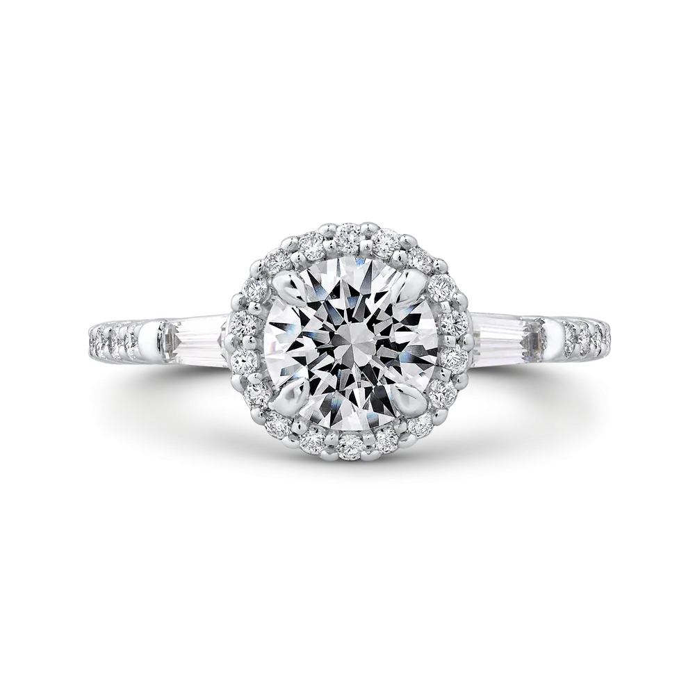 14K White Gold Round Diamond Halo Engagement Ring (Semi Mount)