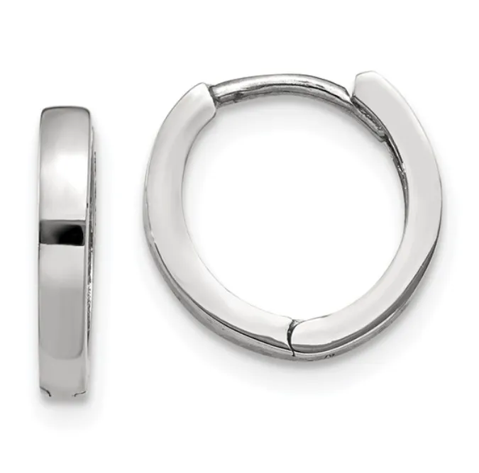 14k White Gold Round Hinged Huggie Hoop Earrings (I7354)