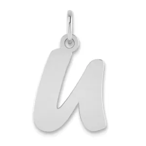 14k White Gold Script Design Letter U Initial Pendant