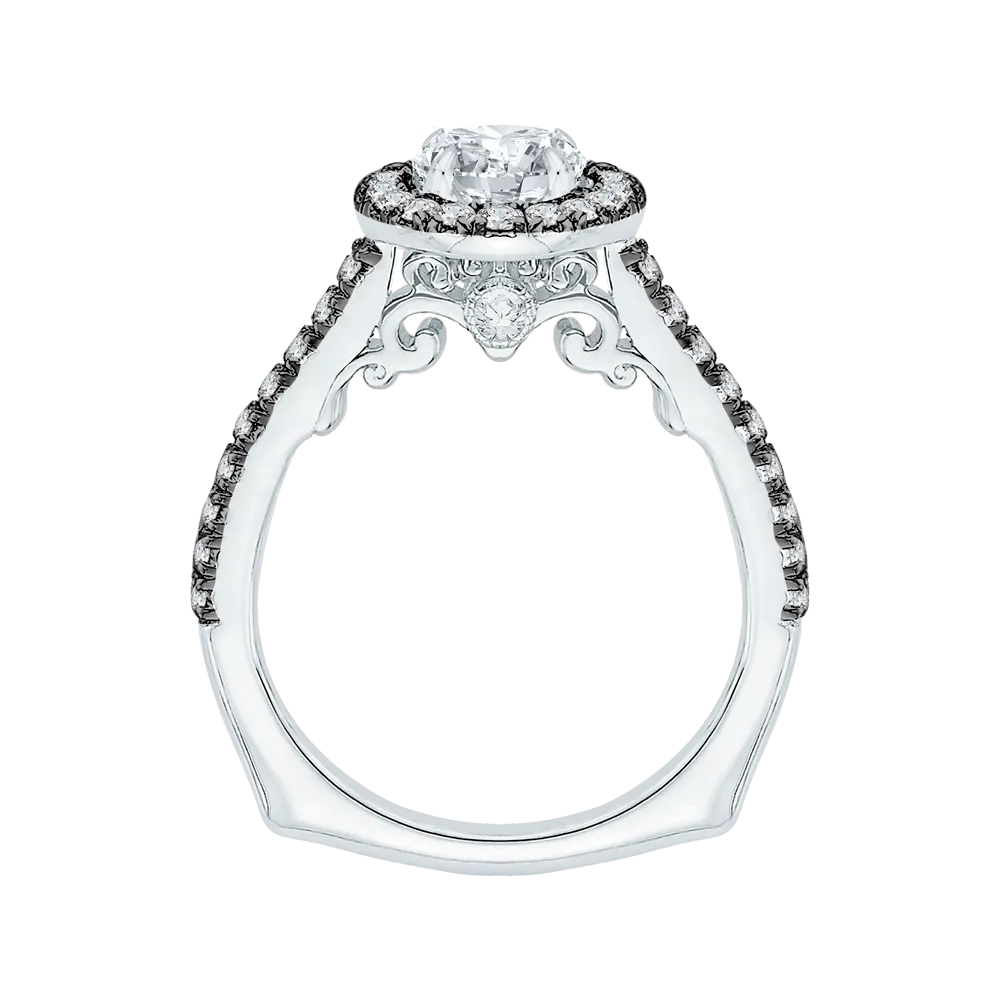 14K White Gold with Black Rhodium Tips Round Diamond Halo Engagement Ring (Semi Mount)