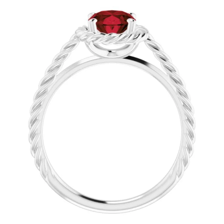 14K White Natural Mozambique Garnet Rope Ring