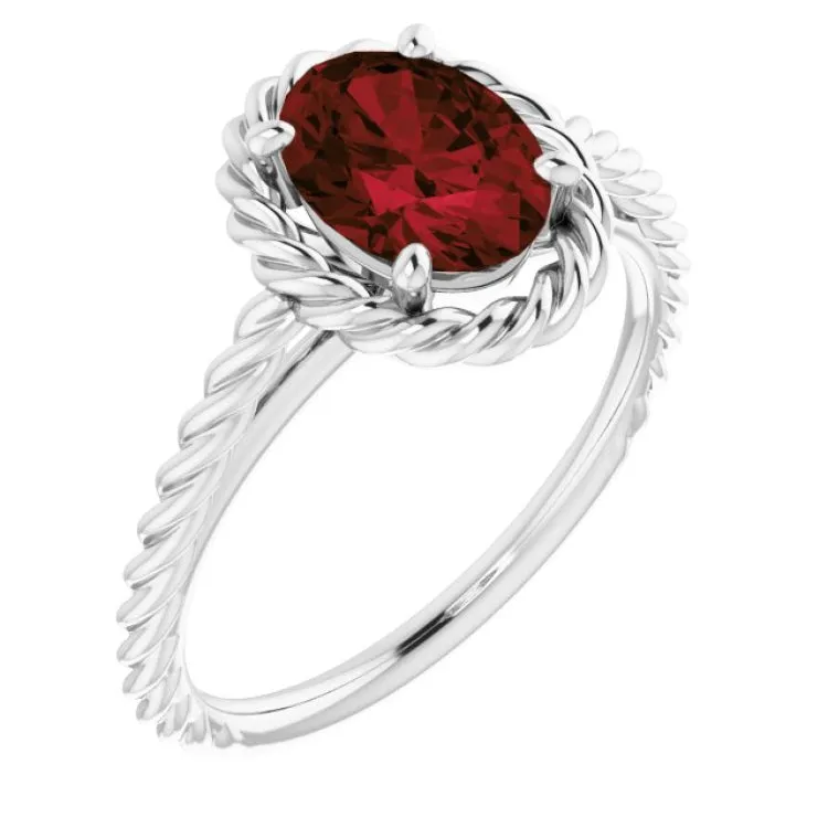 14K White Natural Mozambique Garnet Rope Ring