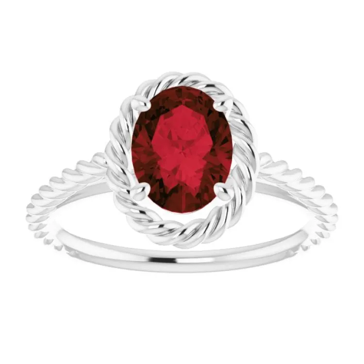 14K White Natural Mozambique Garnet Rope Ring