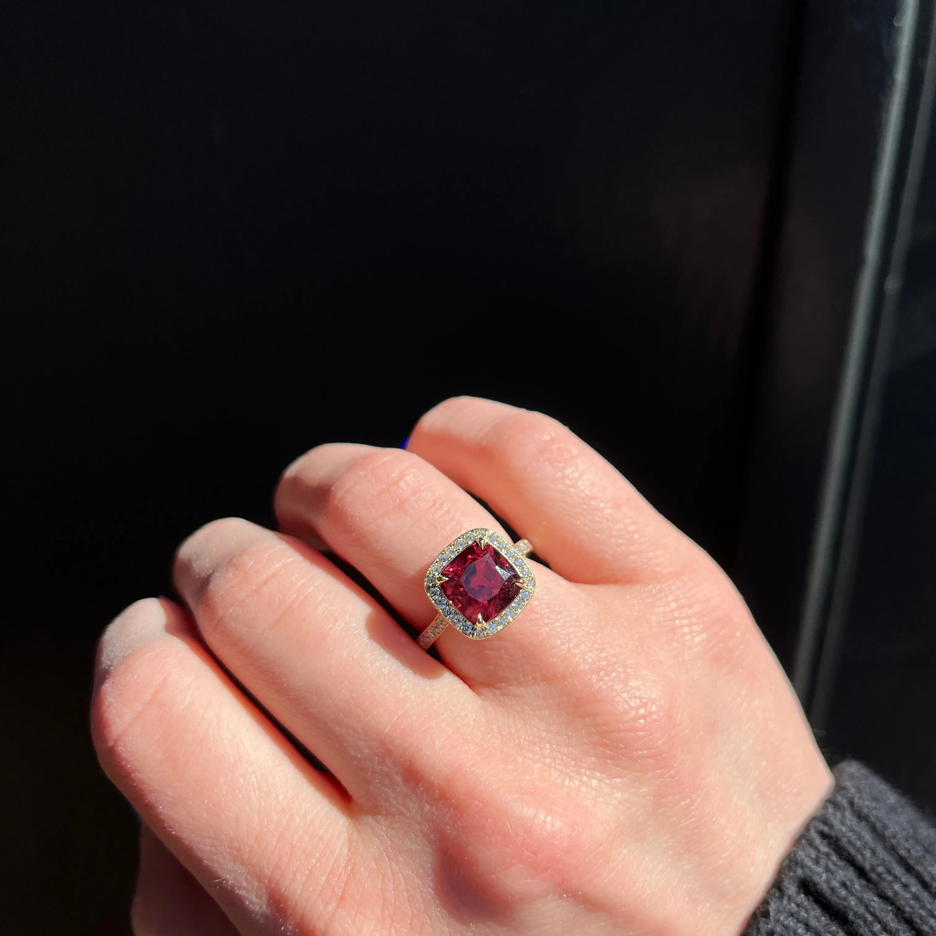 14K Yellow Gold 4.46 Carat Garnet and Diamond Ring