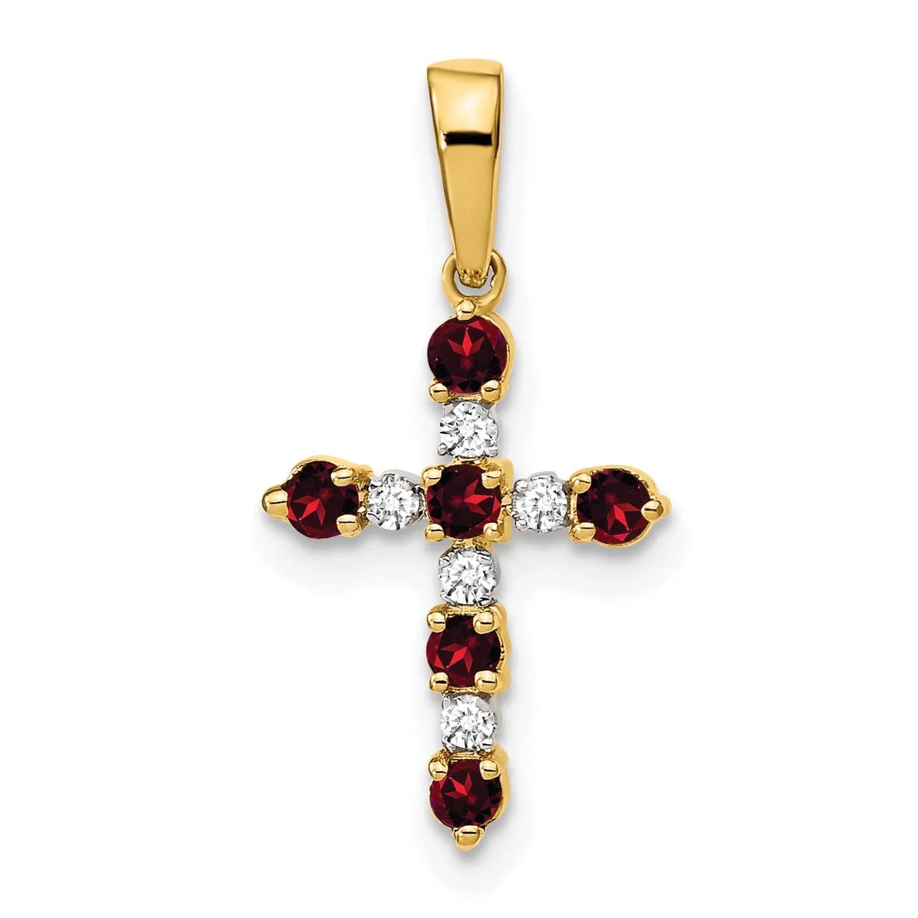 14k Yellow Gold Garnet Diamond Cross Pendant