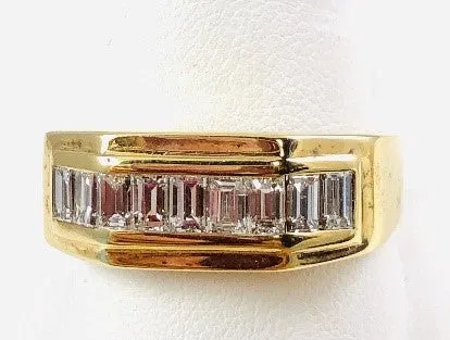 14K Yellow Gold Men's Custom Emerald Cut Estate Diamond Ring