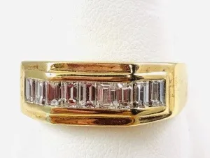 14K Yellow Gold Men's Custom Emerald Cut Estate Diamond Ring