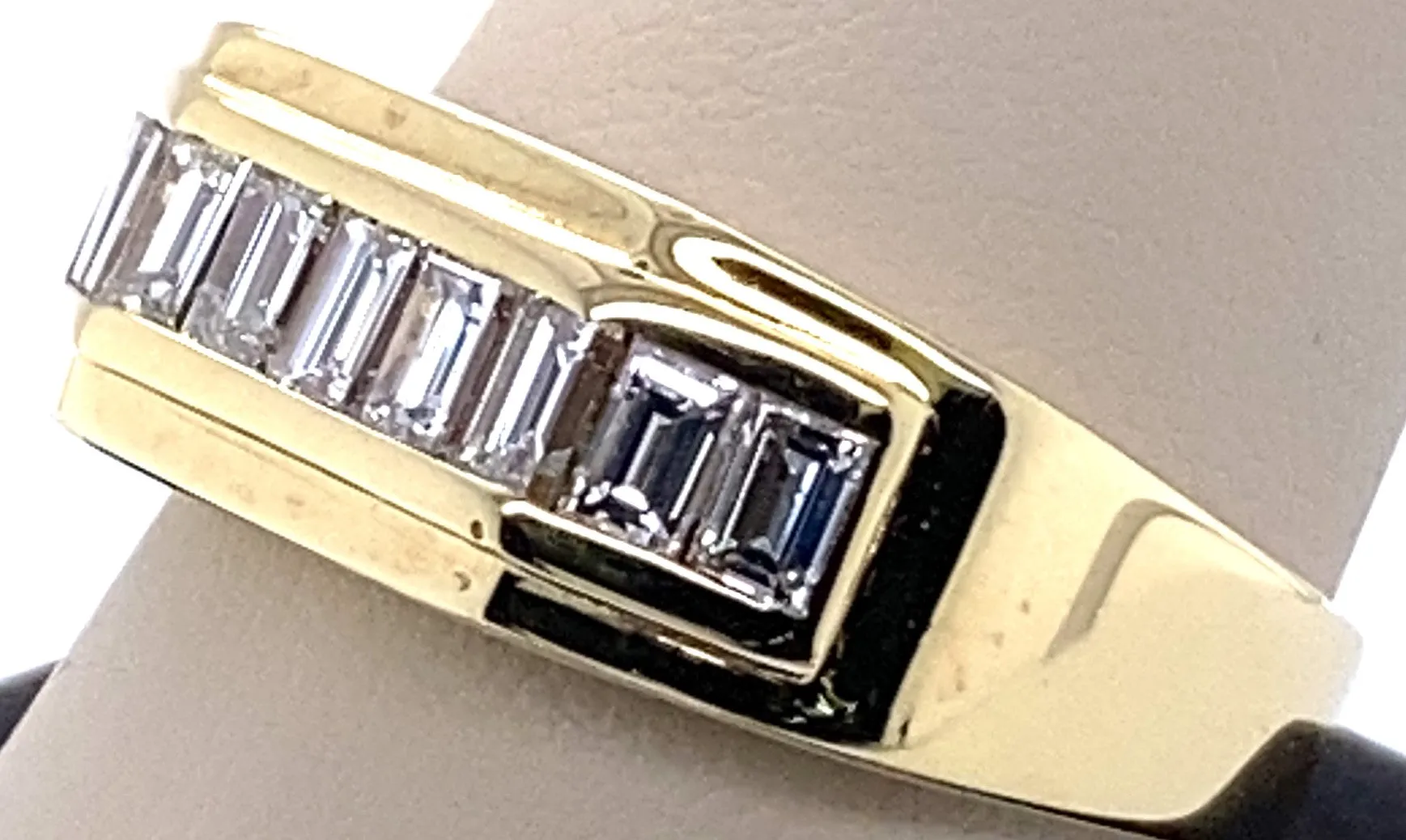 14K Yellow Gold Men's Custom Emerald Cut Estate Diamond Ring