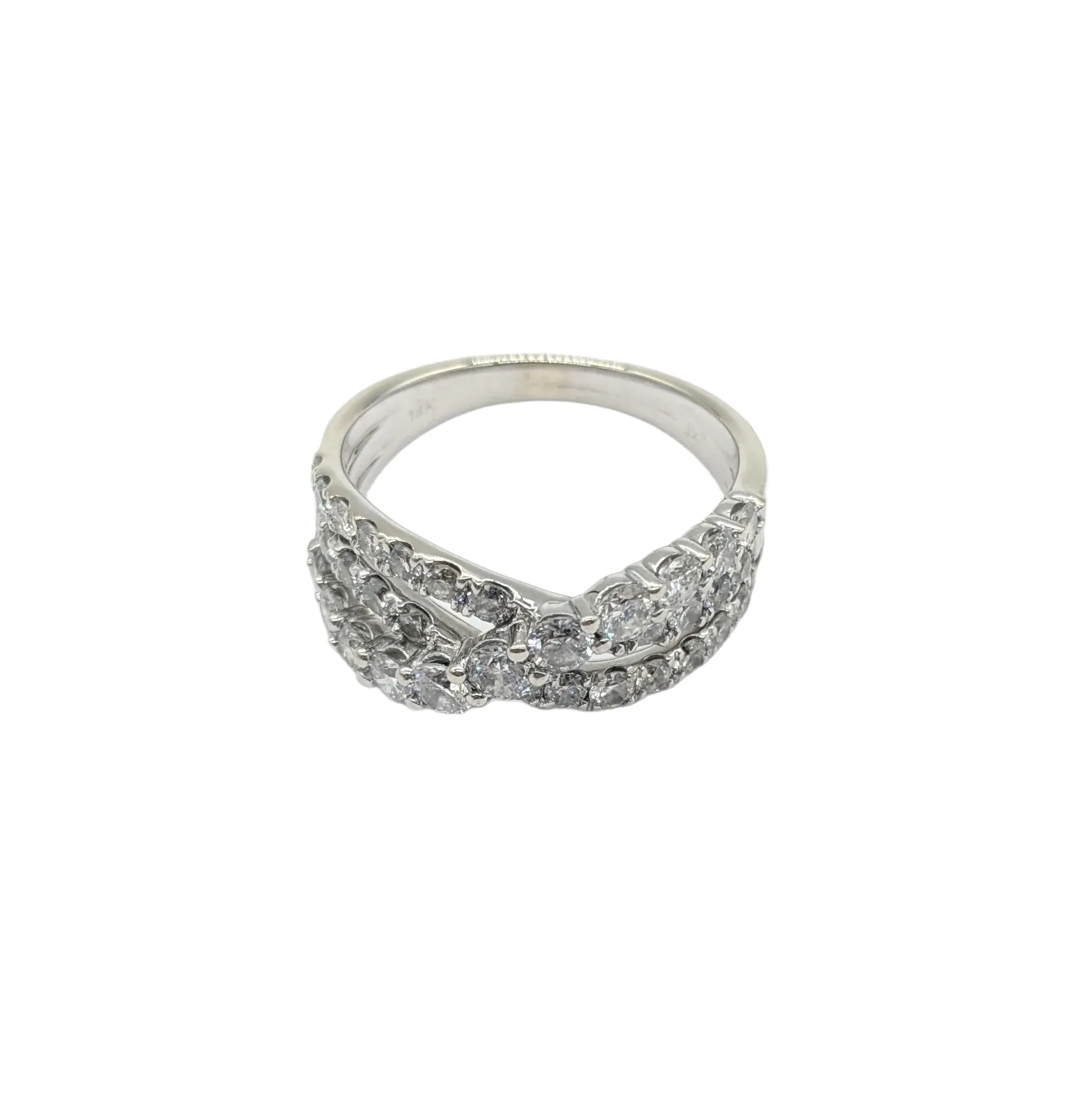 1.50 Carat Total Weight 3 Row X-Over Ring