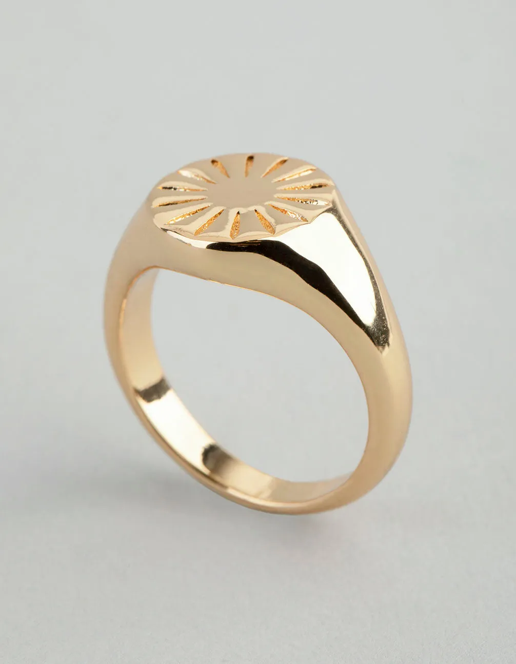 18ct Gold Plated Brass Sunray Signet Ring