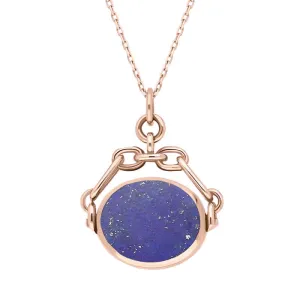 18ct Rose Gold Whitby Jet Lapis Lazuli Double Sided Swivel Fob Necklace