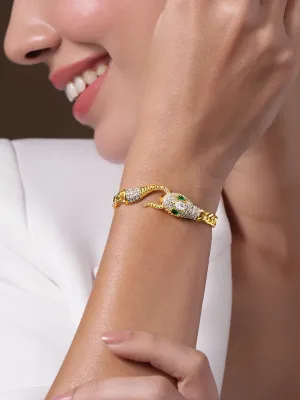 18K Gold-Plated Stainless Steel Tarnish-Free Waterproof Emerald & CZ Snake Bracelet