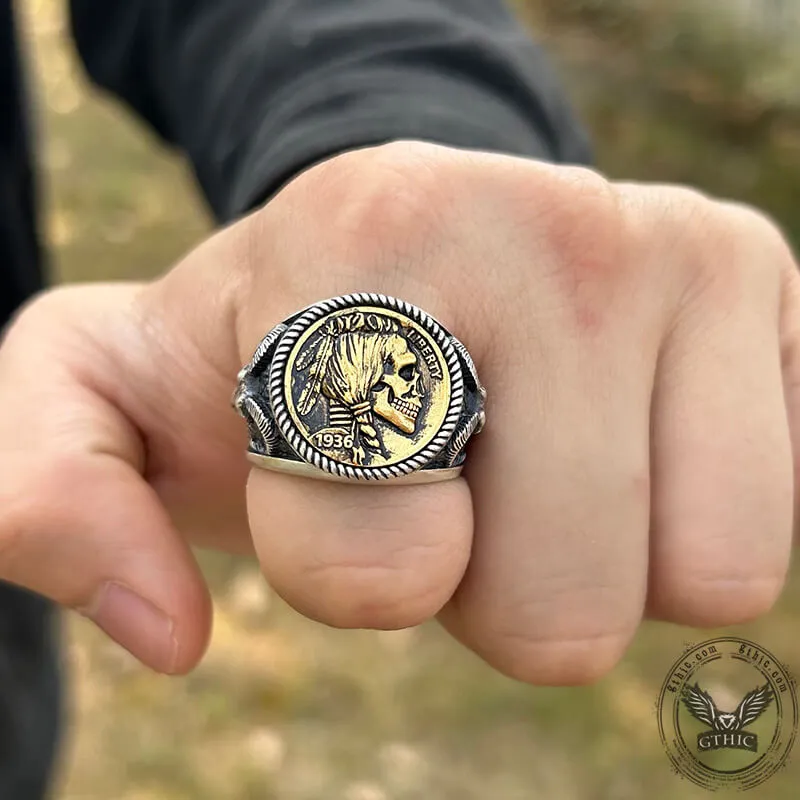 1936 Hobo Nickel Coin Sterling Silver Skull Ring