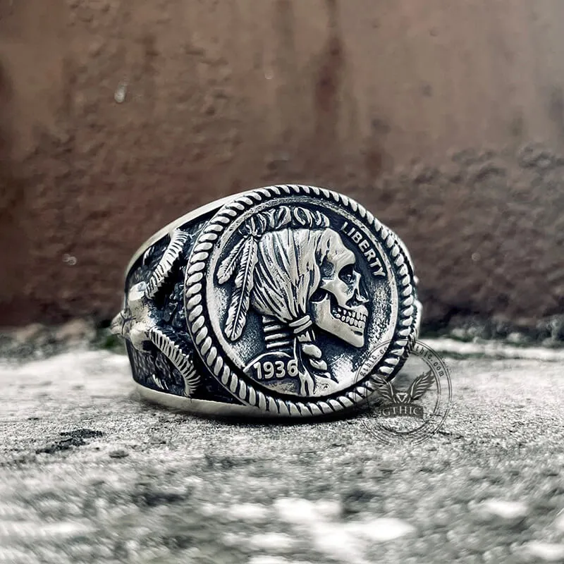 1936 Hobo Nickel Coin Sterling Silver Skull Ring