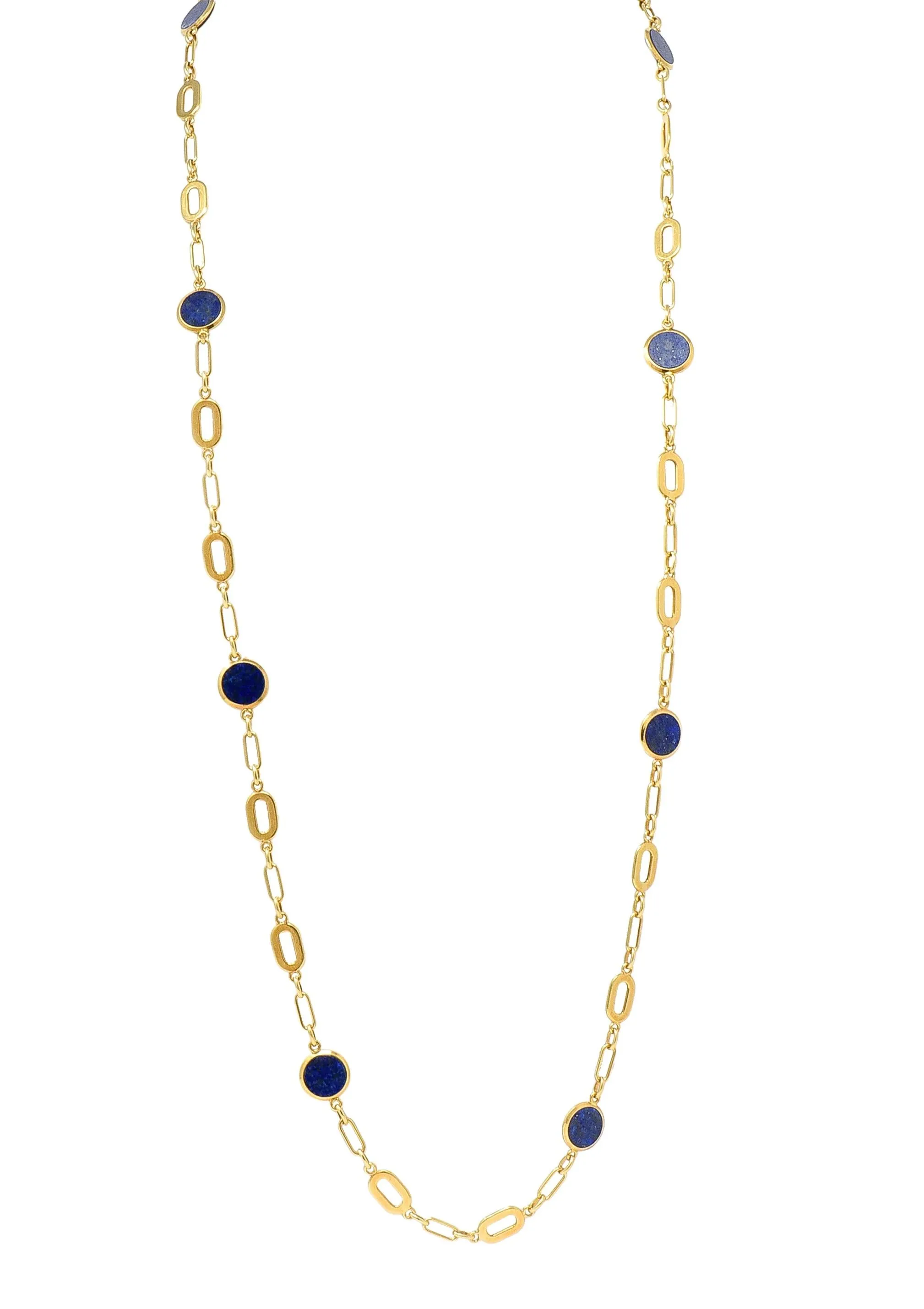 1970's Lapis Lazuli 18 Karat Yellow Gold Vintage Station Link Chain Necklace