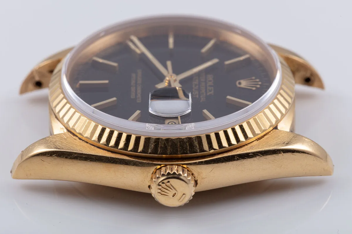 1979 Vintage Rolex 18k DateJust 16018 Black Gilt Dial Box & Papers