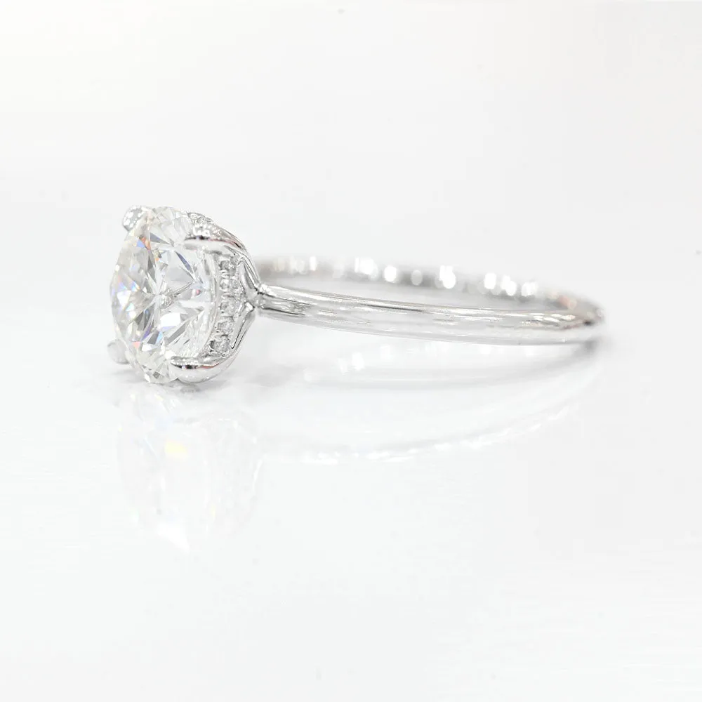 3.00-3.99 Carat Round Brilliant Lab Grown Diamond Solitaire Engagement Ring with Hidden Halo