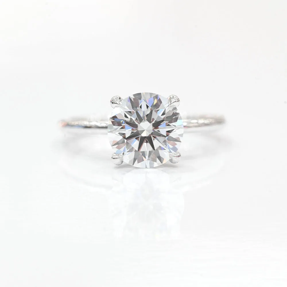 3.00-3.99 Carat Round Brilliant Lab Grown Diamond Solitaire Engagement Ring with Hidden Halo