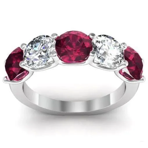 3.00cttw U Prong Garnet and Diamond Five Stone Band