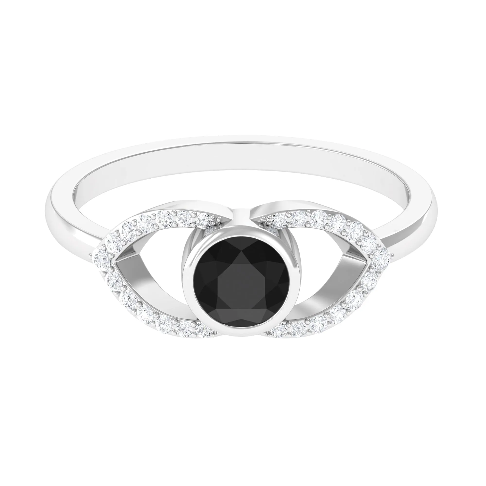 3/4 CT Solitaire Black Diamond Split Shank Ring with Diamond