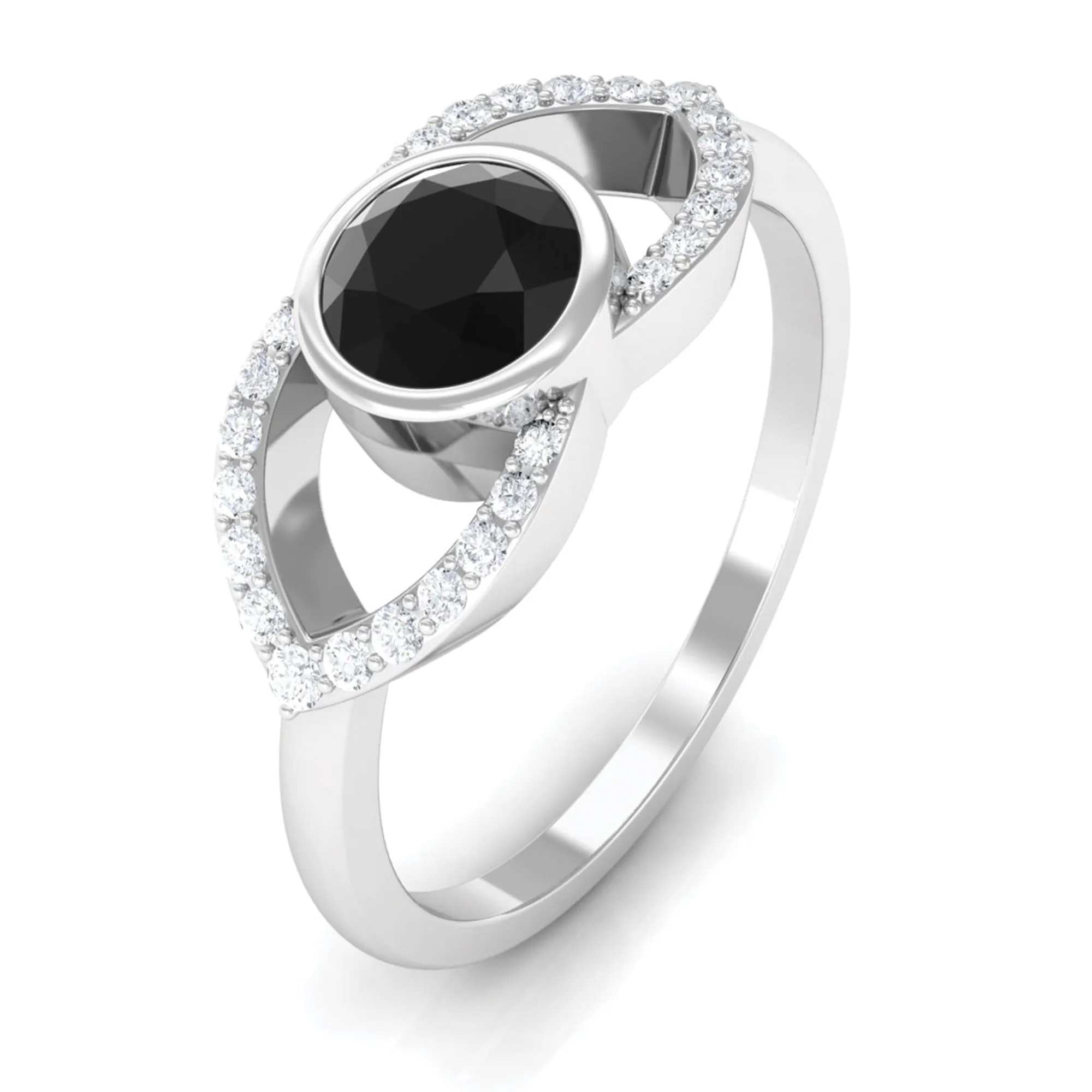 3/4 CT Solitaire Black Diamond Split Shank Ring with Diamond