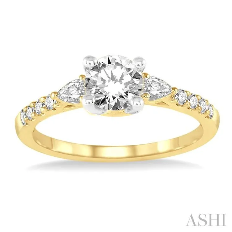 3/8 ctw Circular Shape Pear & Round Cut Diamond Semi-Mount Engagement Ring in 14K Yellow and White Gold