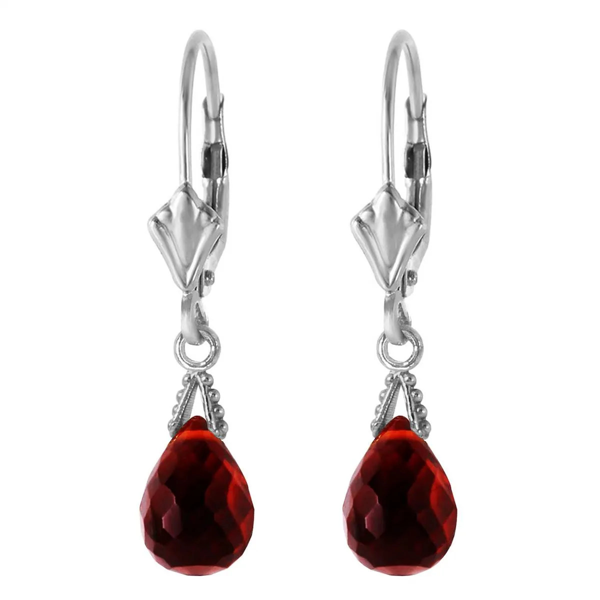 4.5 Carat 14K Solid White Gold Leverback Earrings Briolette Garnet