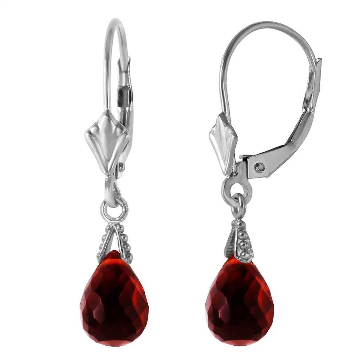 4.5 Carat 14K Solid White Gold Leverback Earrings Briolette Garnet