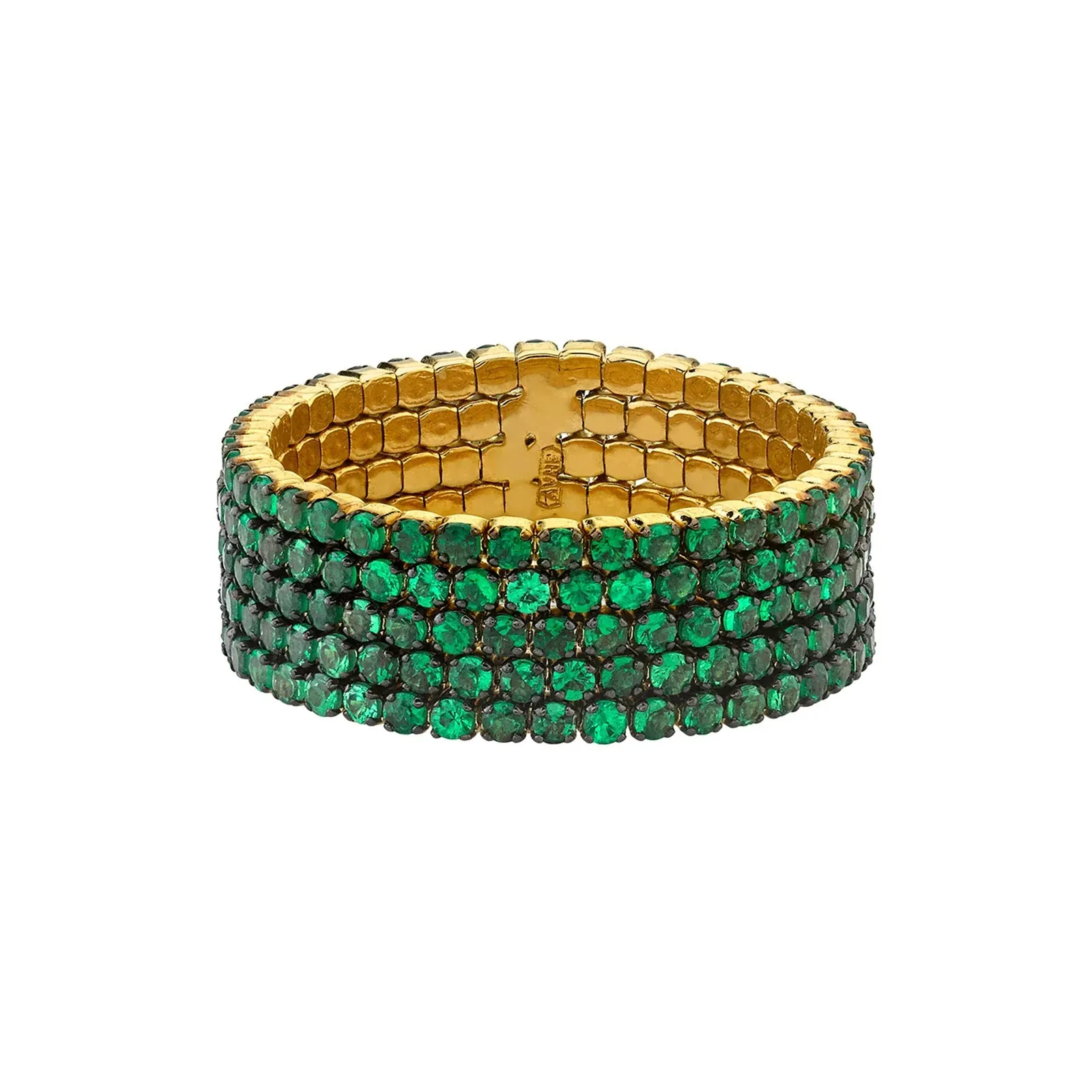 5 Thread Green Garnet Stack Ring - Yellow Gold