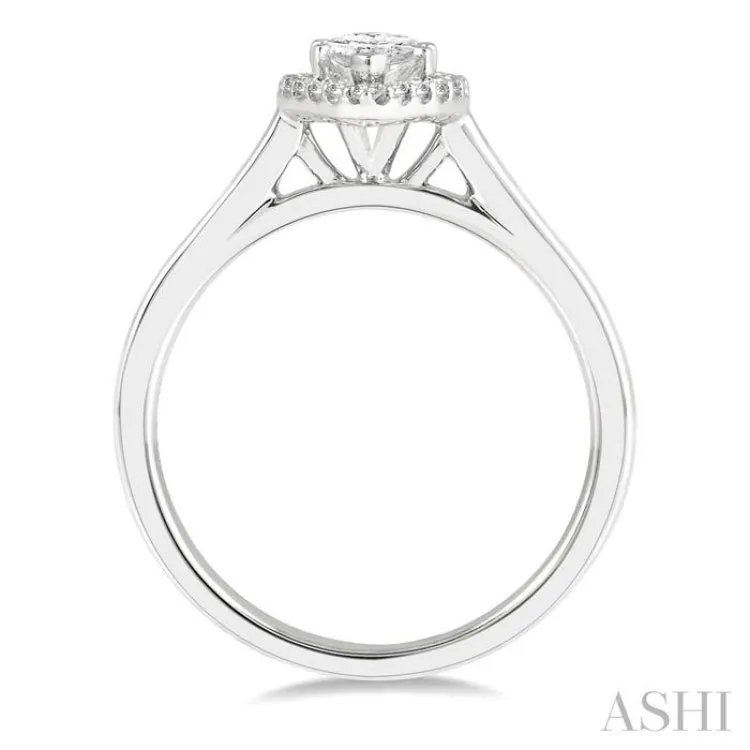 5/8 Ctw Round Cut Diamond Engagement Ring With 1/2 ct Marquise Cut Center Stone in 14K White Gold