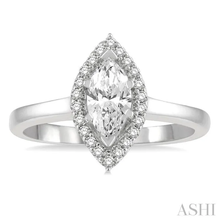 5/8 Ctw Round Cut Diamond Engagement Ring With 1/2 ct Marquise Cut Center Stone in 14K White Gold