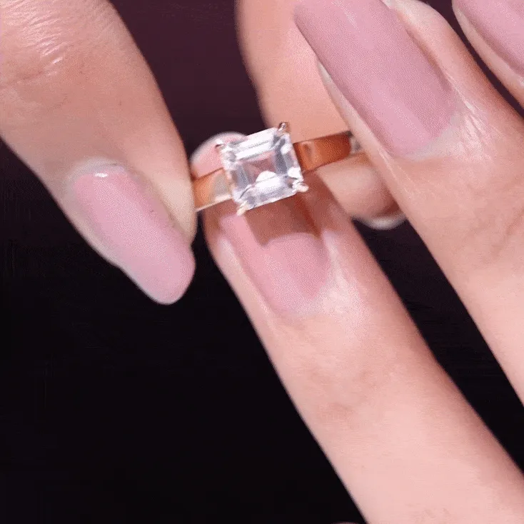 6 MM Asscher Cut Morganite Solitaire Ring for Women in Claw Setting with Gold Shank