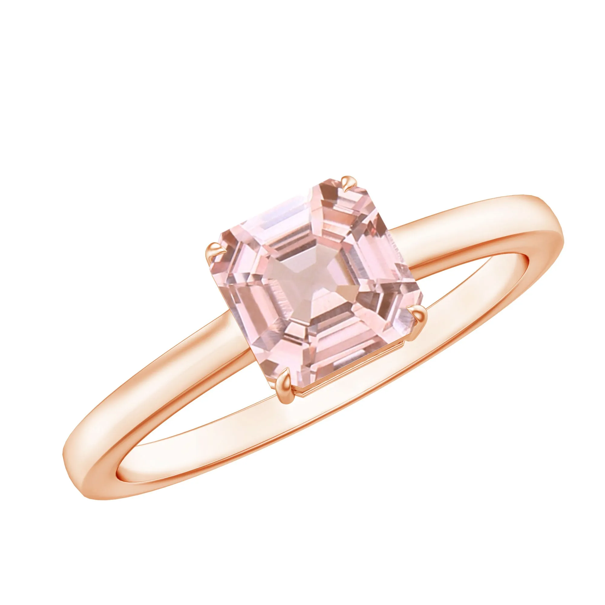 6 MM Asscher Cut Morganite Solitaire Ring for Women in Claw Setting with Gold Shank