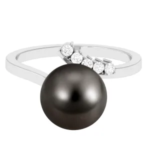 7.75 CT Designer Tahitian Pearl Solitaire Ring with Diamond