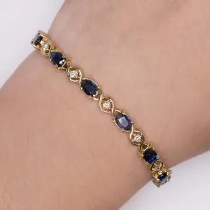 8.3ct SAPPHIRE DIAMOND TENNIS BRACELET YELLOW GOLD CLASSIC ANNIVERSARY JEWELRY