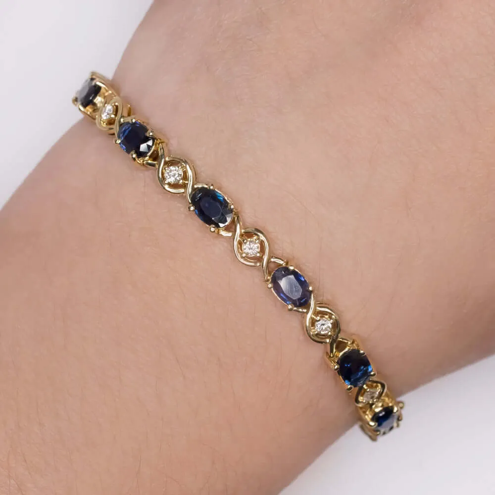 8.3ct SAPPHIRE DIAMOND TENNIS BRACELET YELLOW GOLD CLASSIC ANNIVERSARY JEWELRY