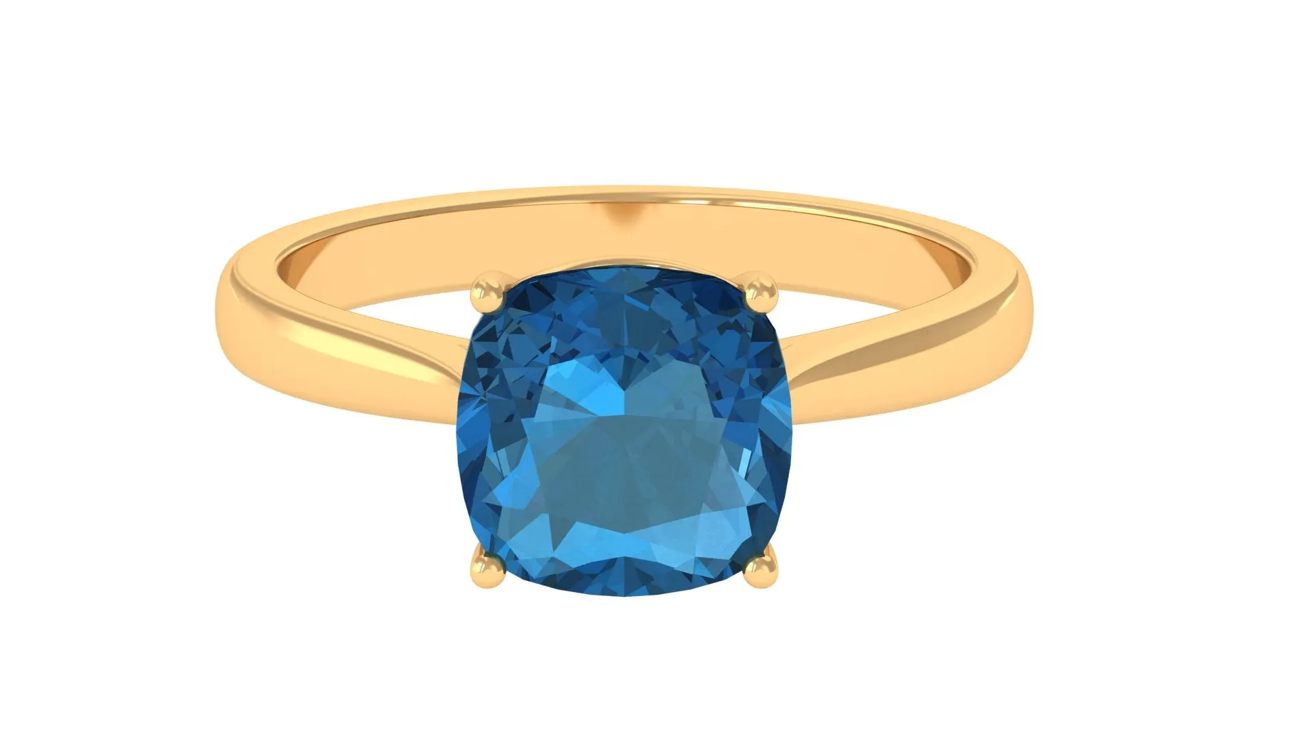 8.5 MM Cushion Cut London Blue Topaz Solitaire with Diamond Ring