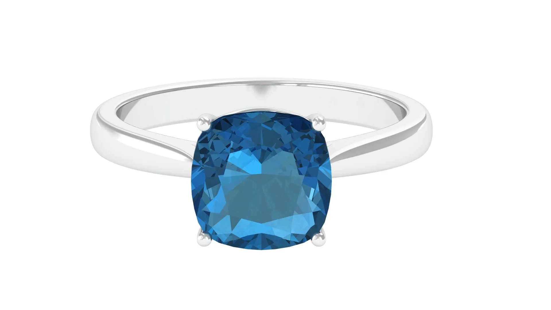 8.5 MM Cushion Cut London Blue Topaz Solitaire with Diamond Ring