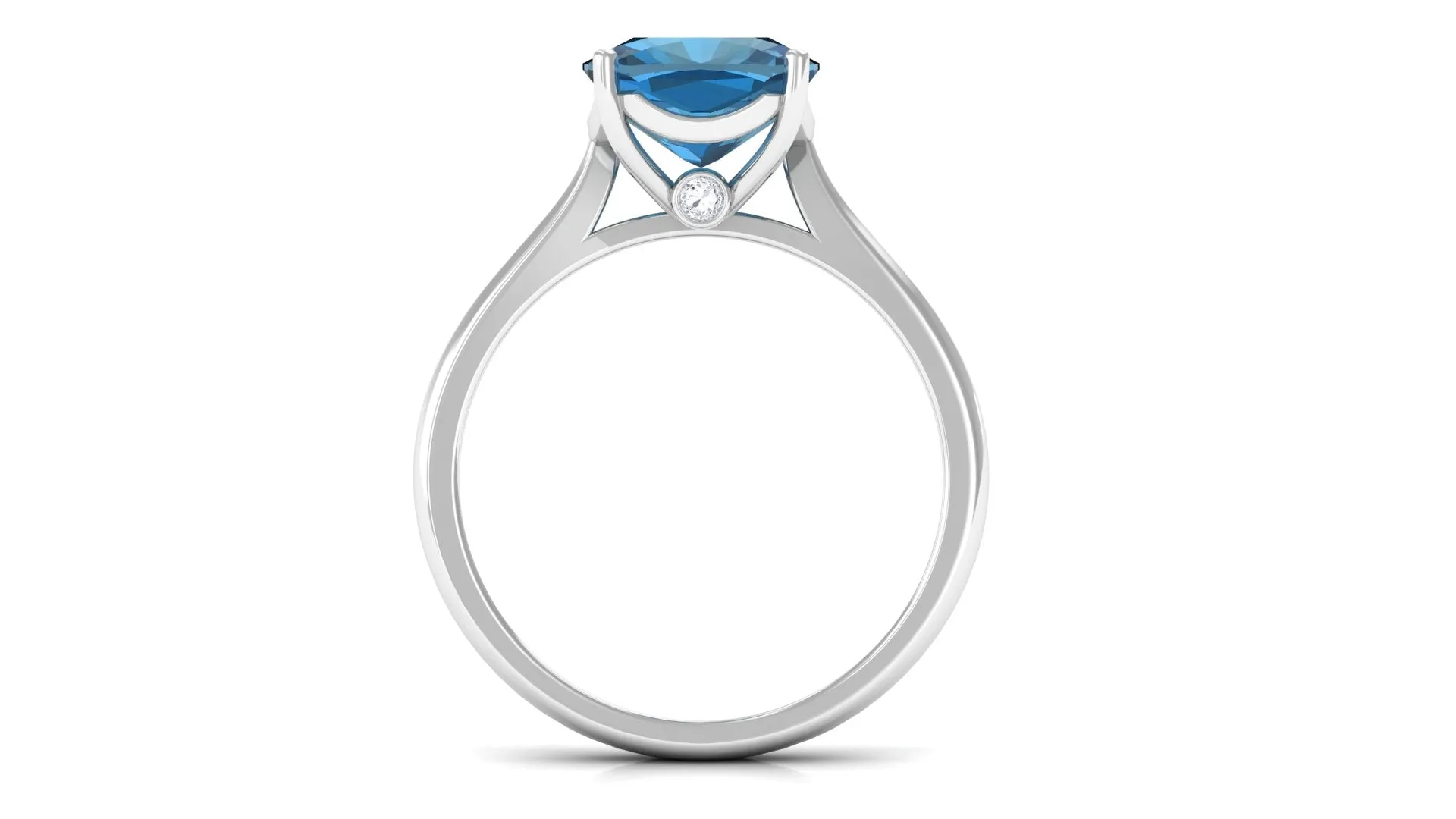 8.5 MM Cushion Cut London Blue Topaz Solitaire with Diamond Ring