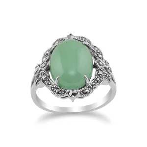 925 Sterlingsilber Jugendstil Vintage Inspiriert Grüne Jade & Markasit Statement Ring