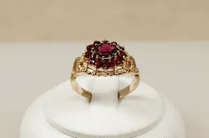 9ct Gold & Garnet Cluster Ring Bohemian style