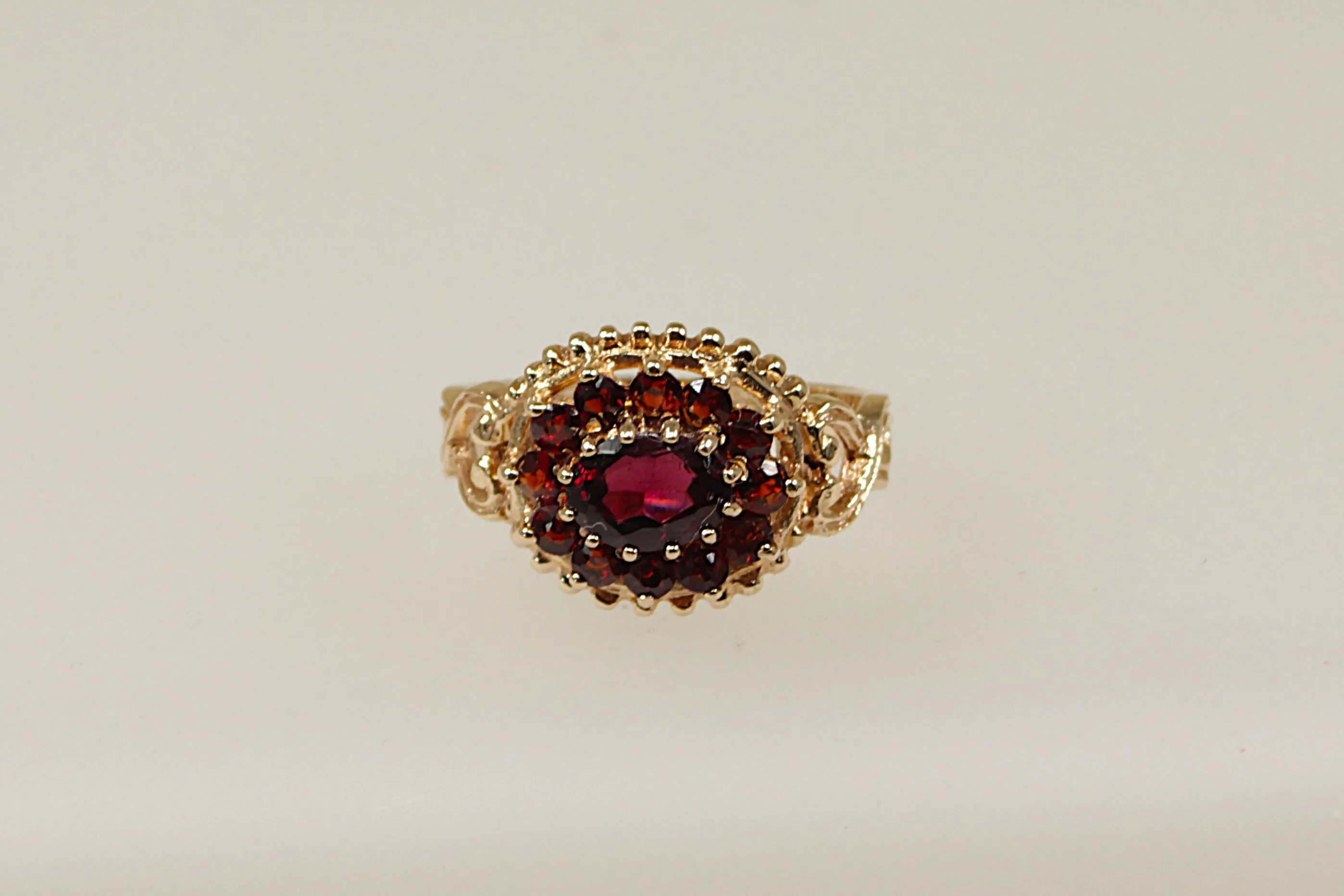 9ct Gold & Garnet Cluster Ring Bohemian style