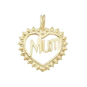 9ct Yellow Gold Heart Mum Pendant PN1018