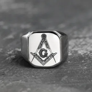 Ag Polished Stainless Steel Masonic Ring