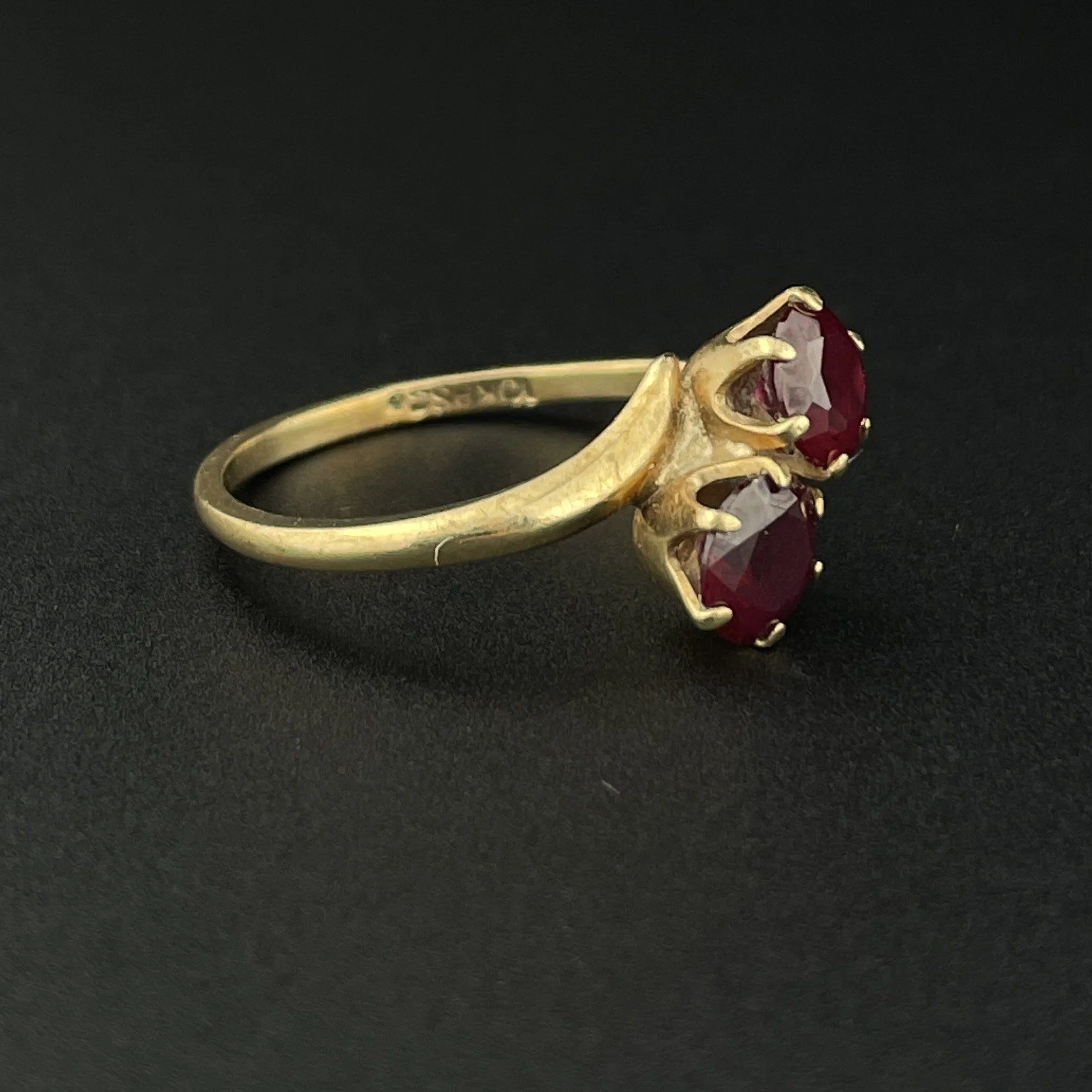 Antique 10K Gold Toi et Moi Garnet Ring, Sz 5.5