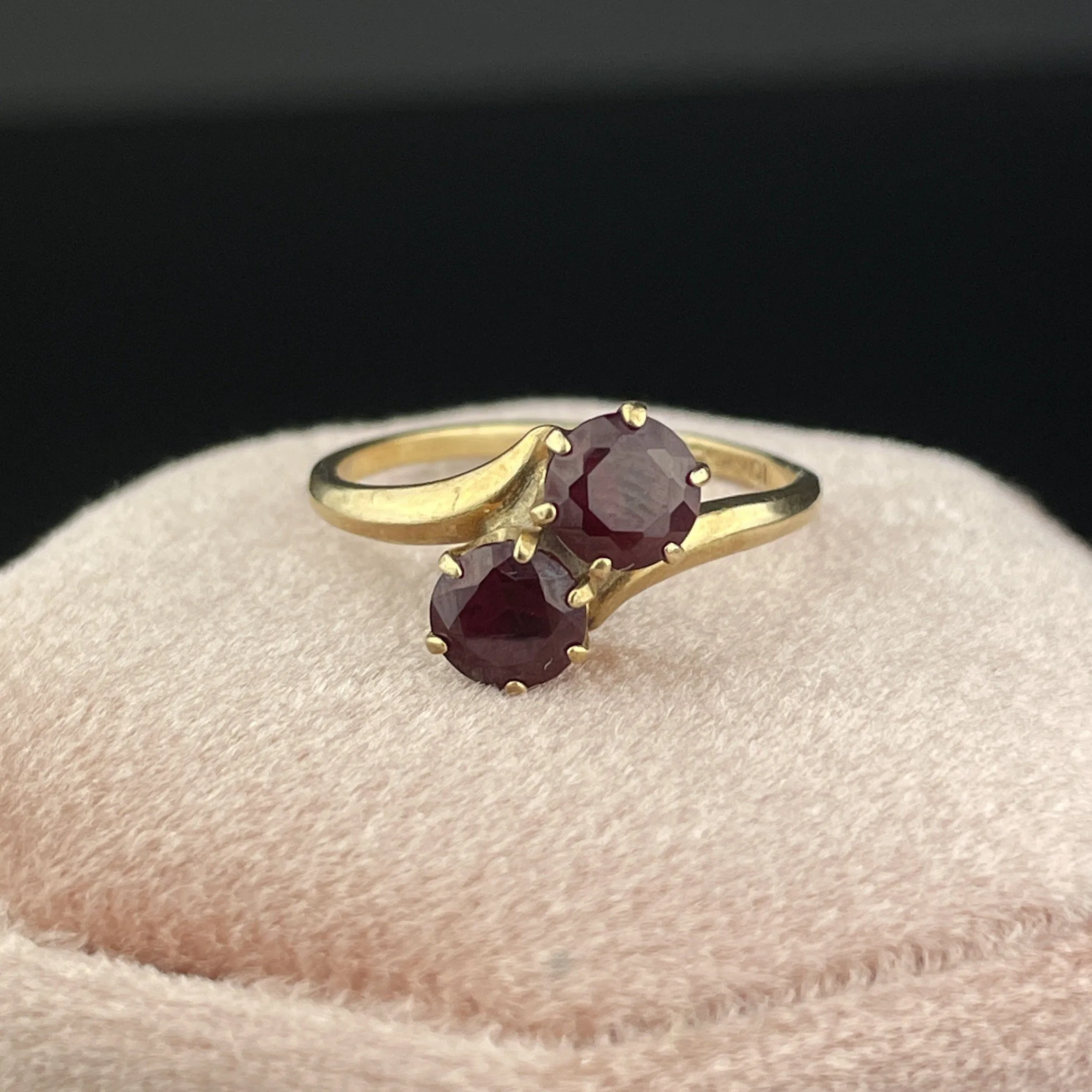 Antique 10K Gold Toi et Moi Garnet Ring, Sz 5.5