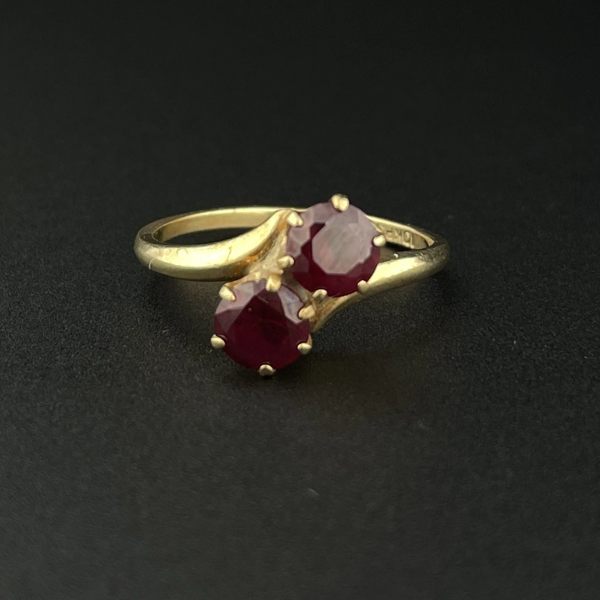 Antique 10K Gold Toi et Moi Garnet Ring, Sz 5.5